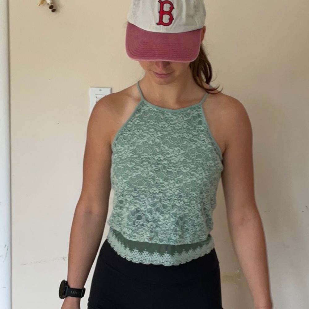 Turquoise lace tank top